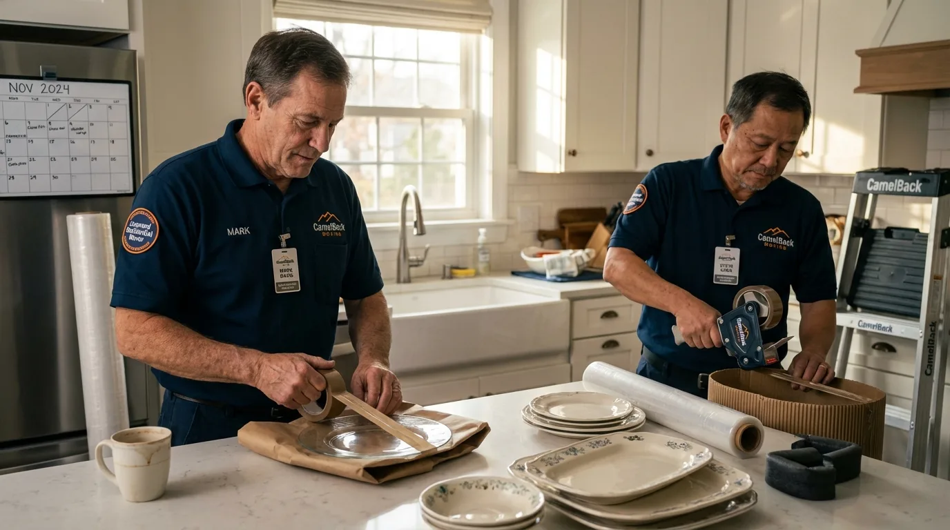 Professional crew packing kitchen dishware in Clearwater, FL